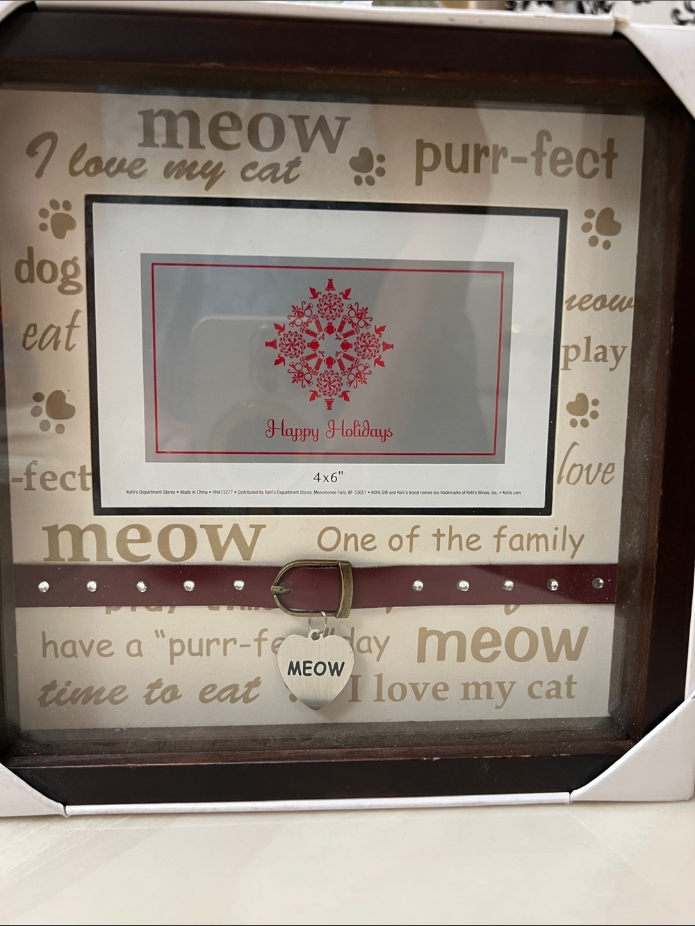 NWT Shadow Box Picture Frame Cream and Brown 'Meow' I Love My Cat